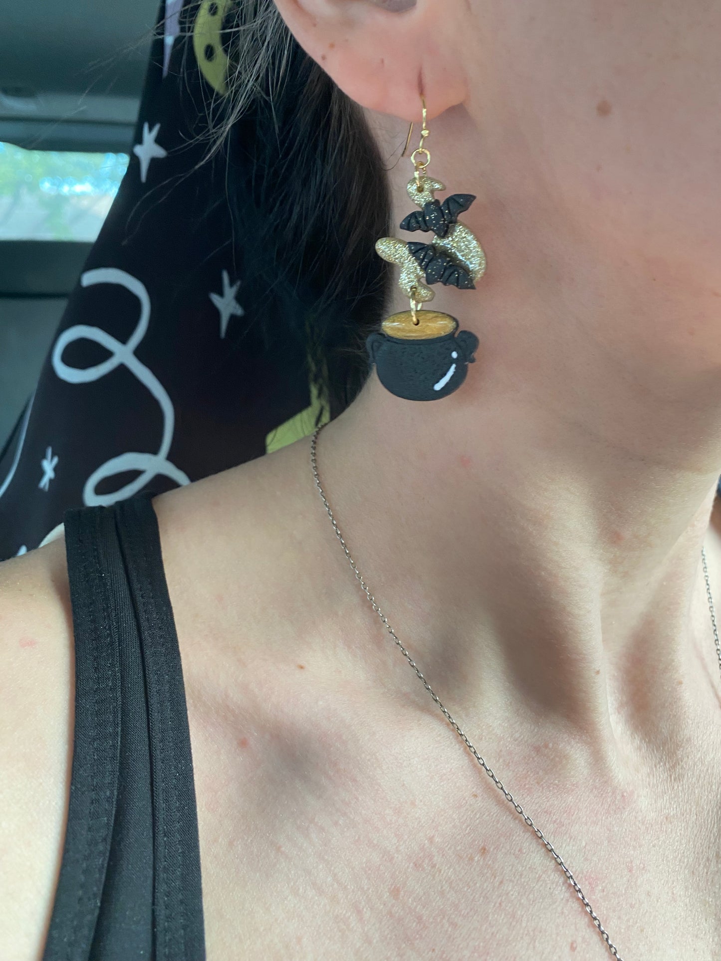 Bat Cauldron Earrings