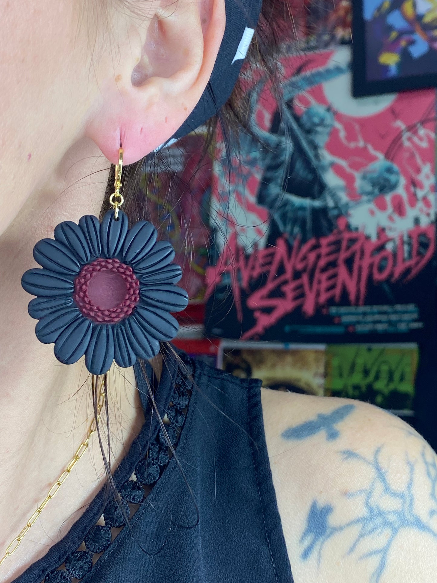 Dark and Moody Daisy Earrings