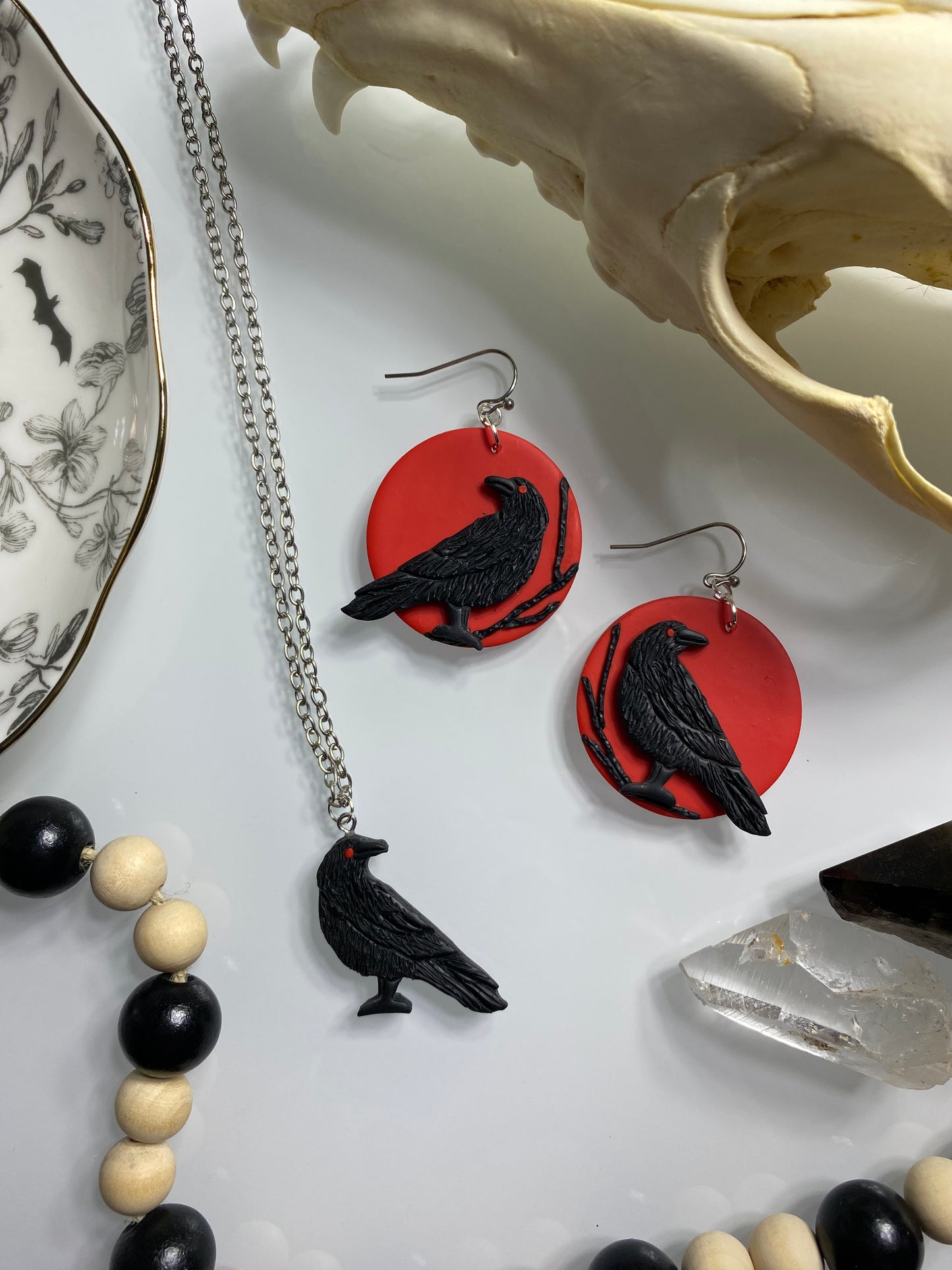 Blood Moon Raven Earrings
