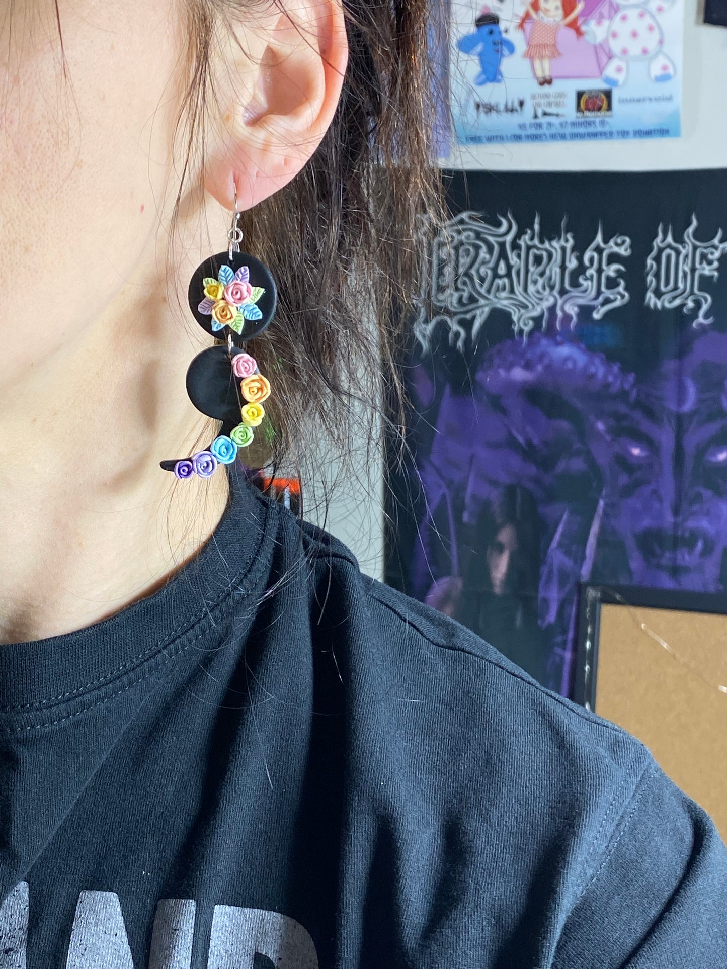 Rainbow Roses Semicolon Earrings