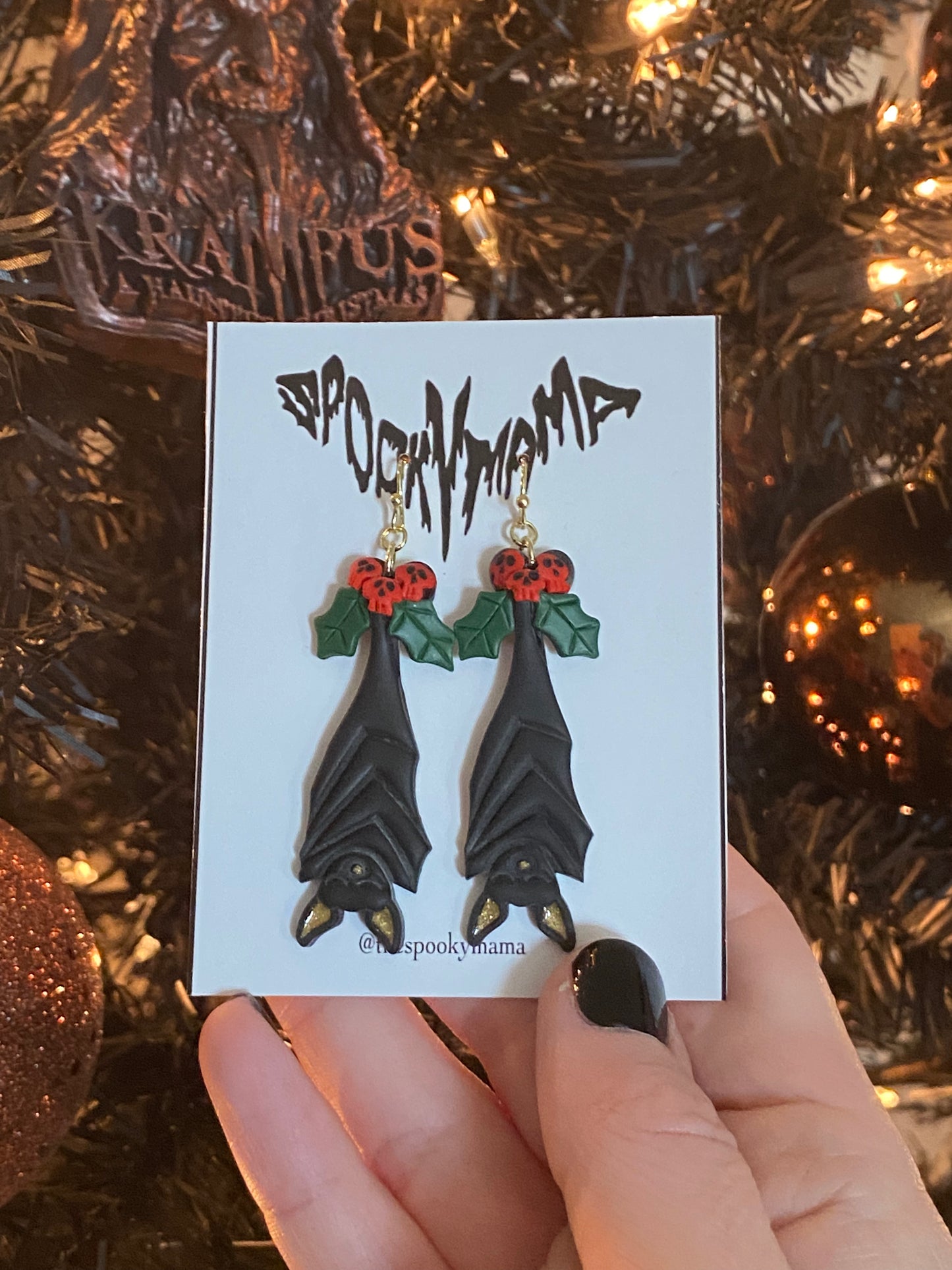 Hanging Holly Bat Earrings