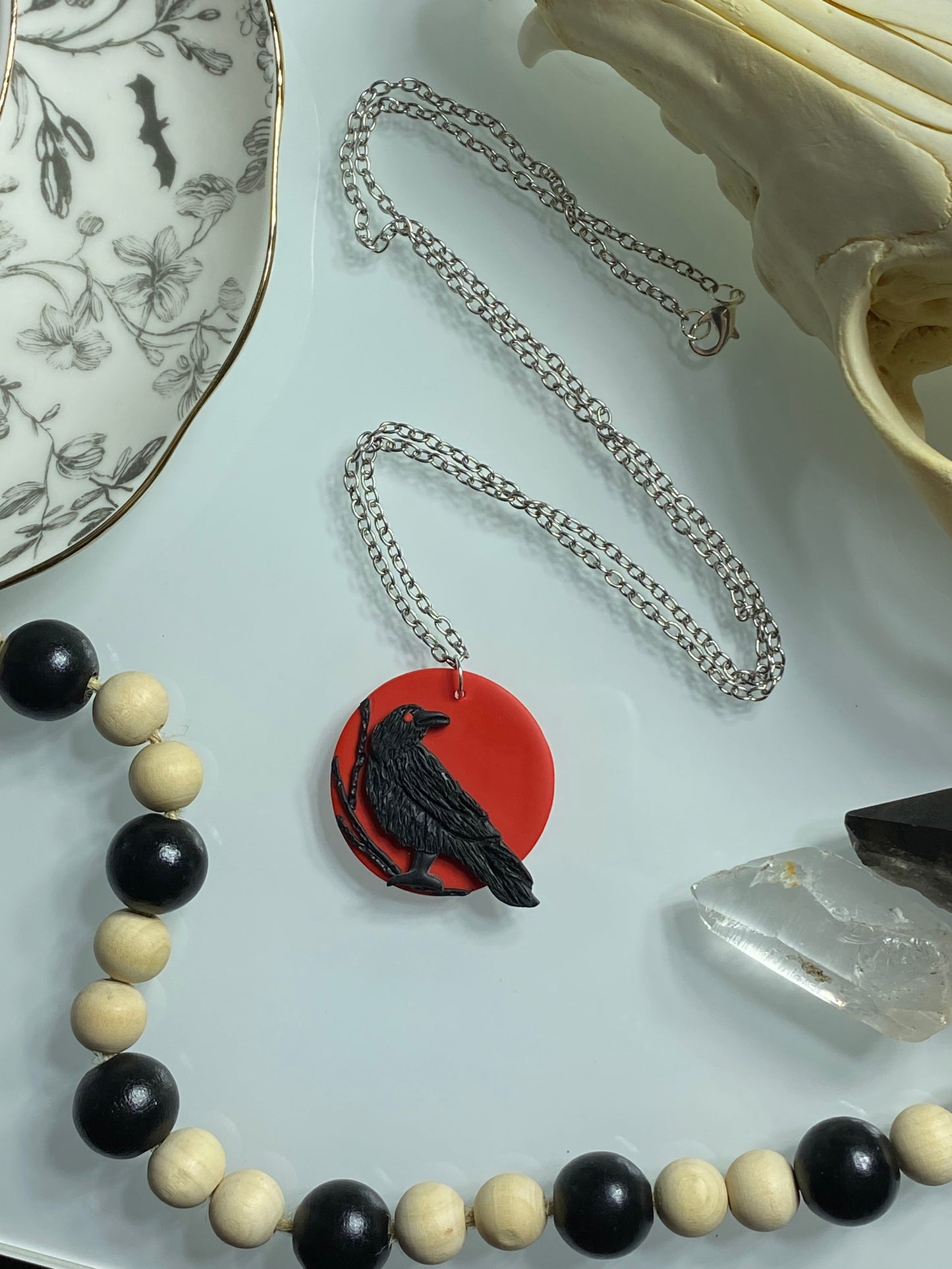 Moon Raven Pendant Necklace