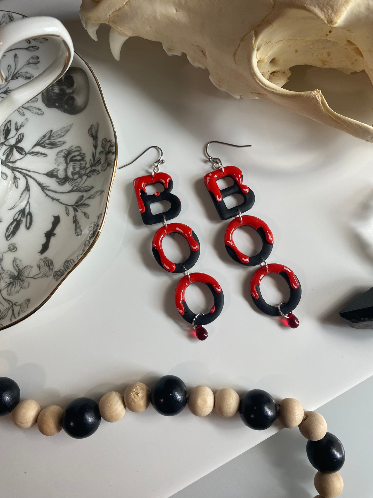 “BOO” blood drip earrings