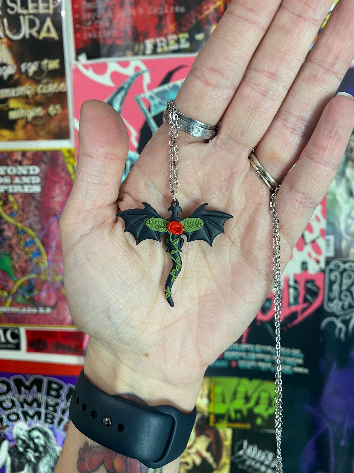 Rose Garden Dragon Earrings / Necklace