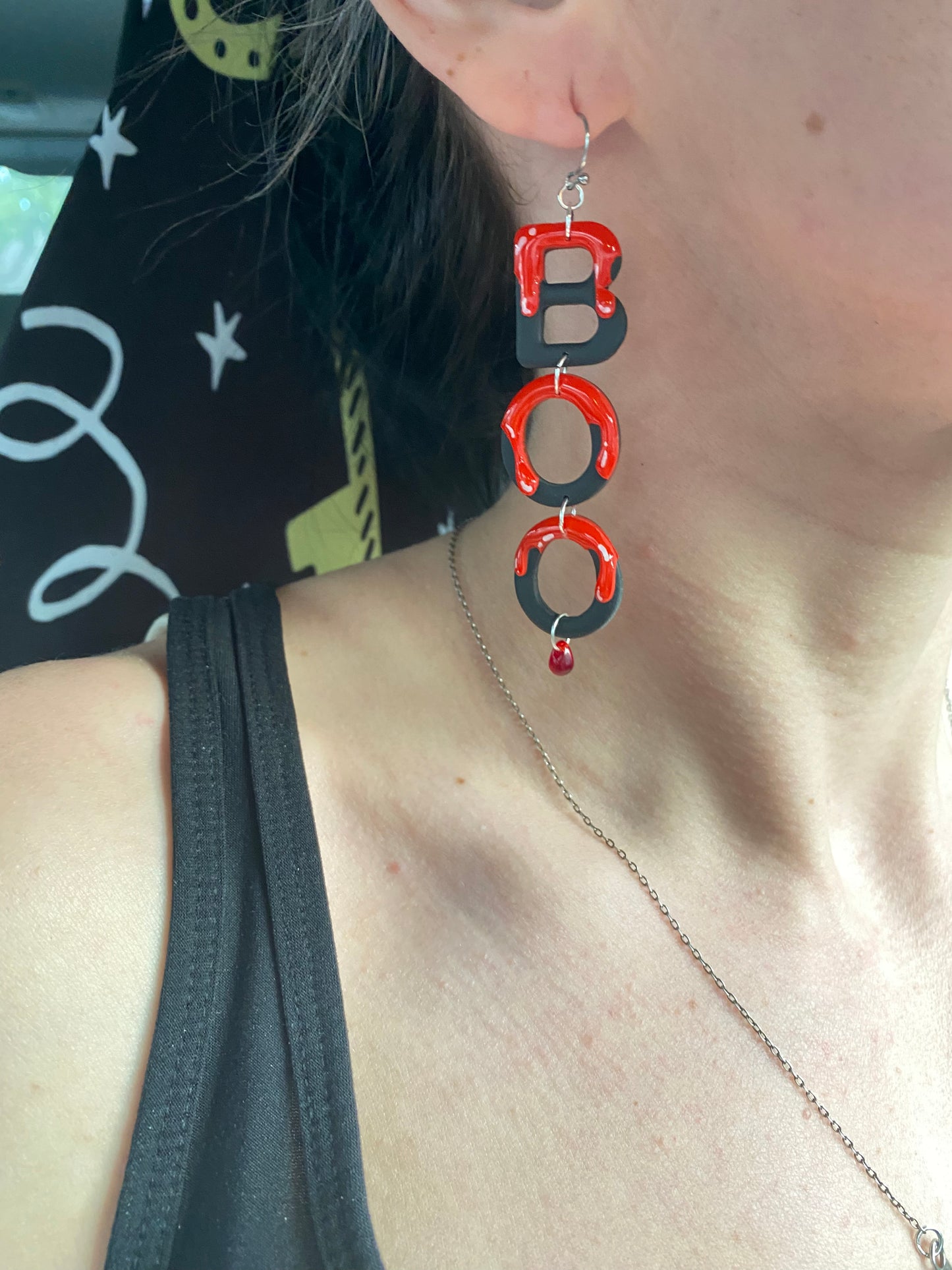 “BOO” blood drip earrings