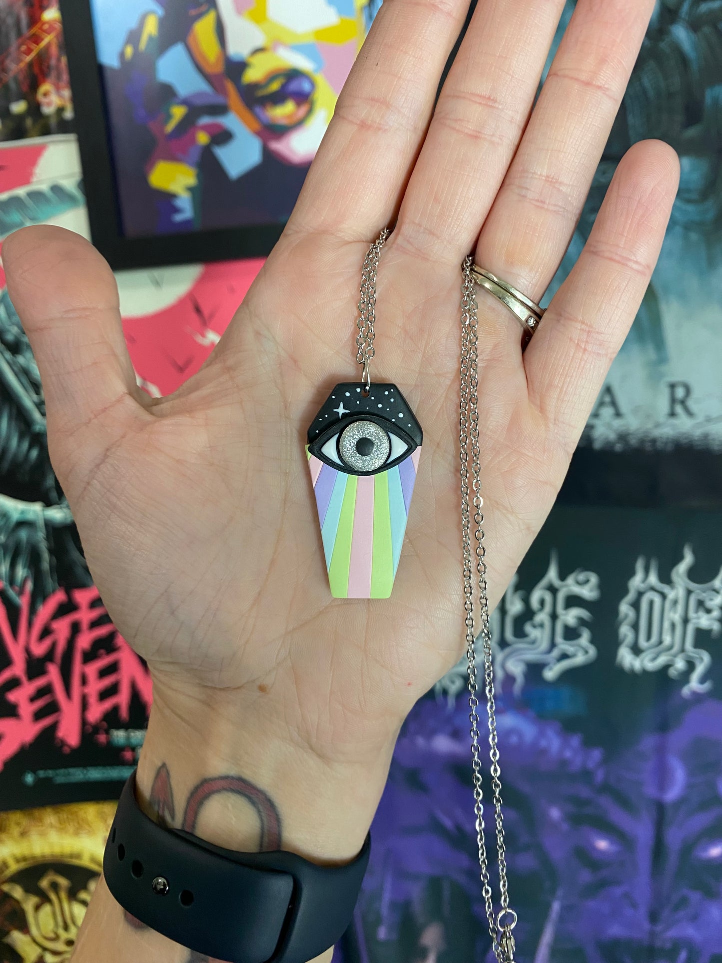 Rainbow Eye Coffin Earrings & Necklace