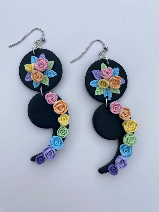 Rainbow Roses Semicolon Earrings