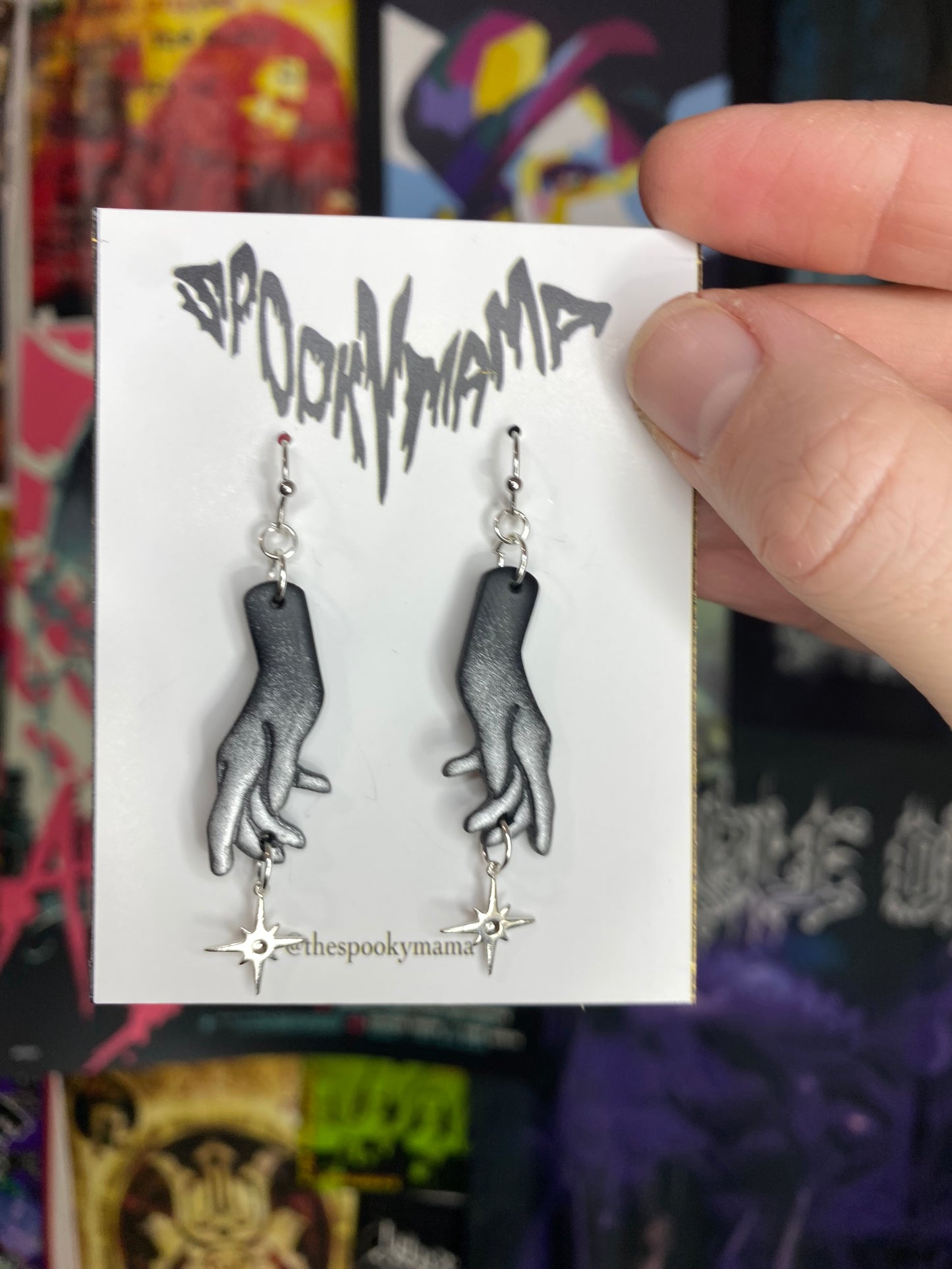 Silver Shimmer Celestial Hand Earrings