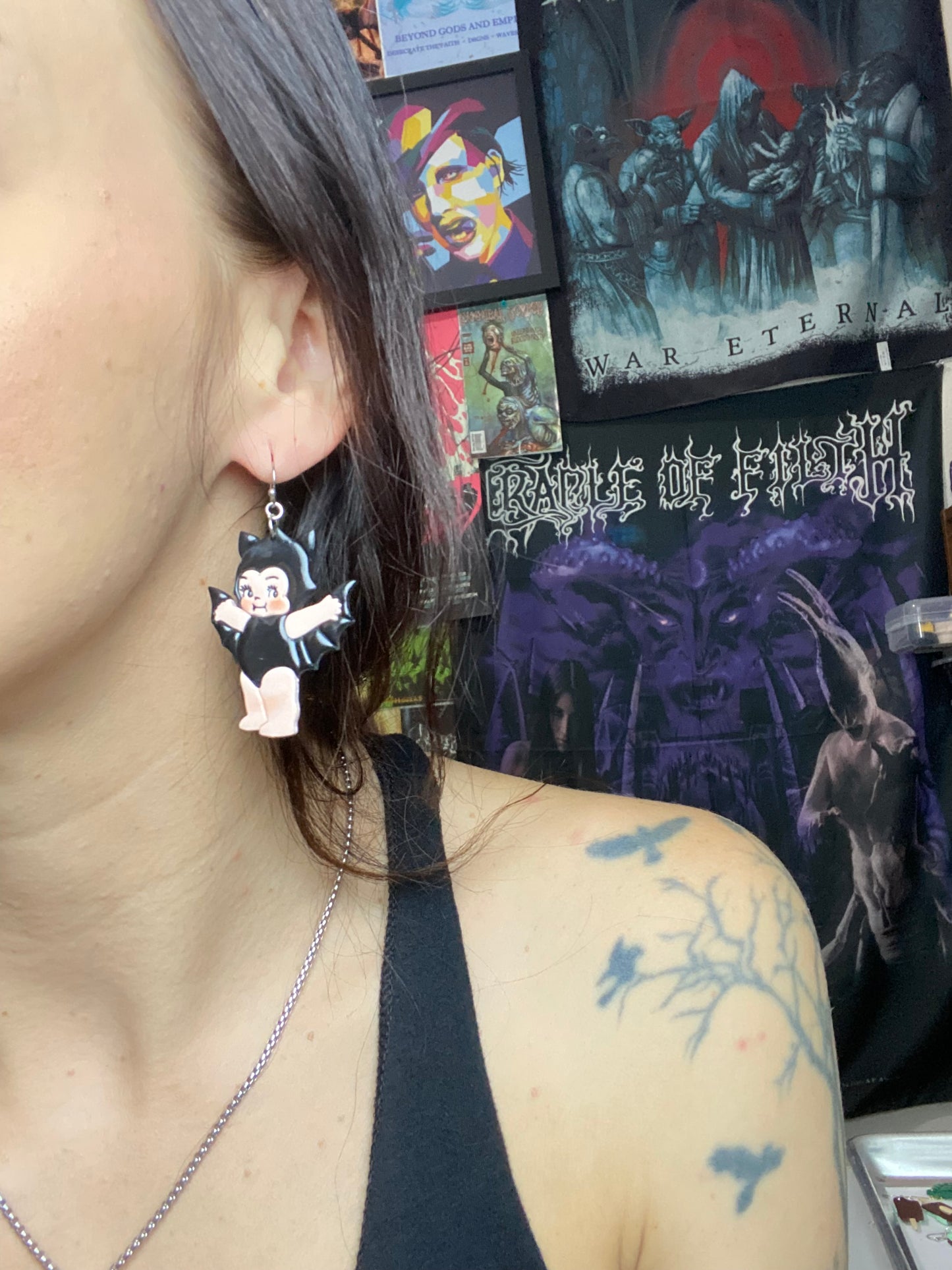 Baby Bat Kewpie Earrings