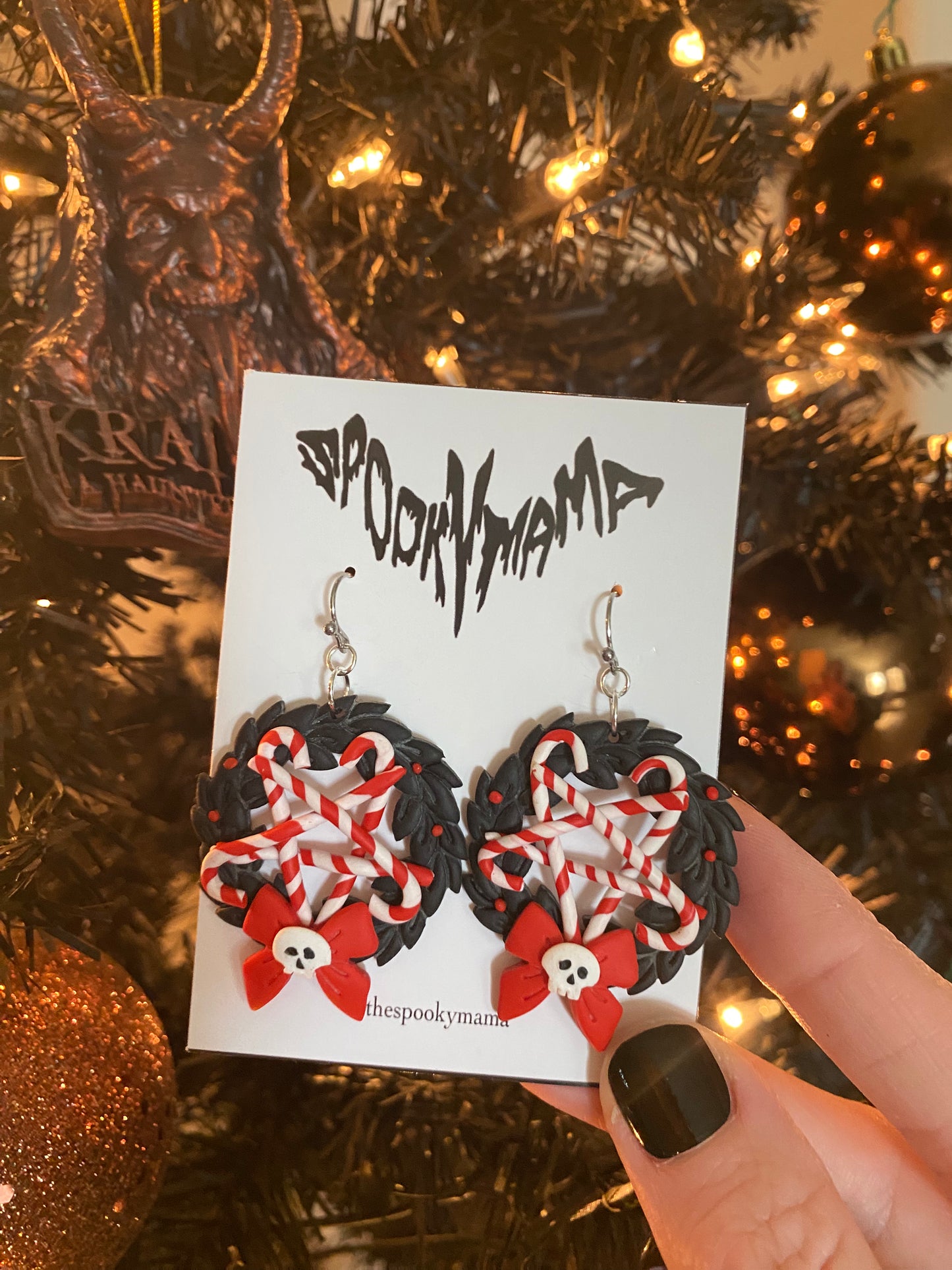 Candy Cane Pentacle Wreath Earrings