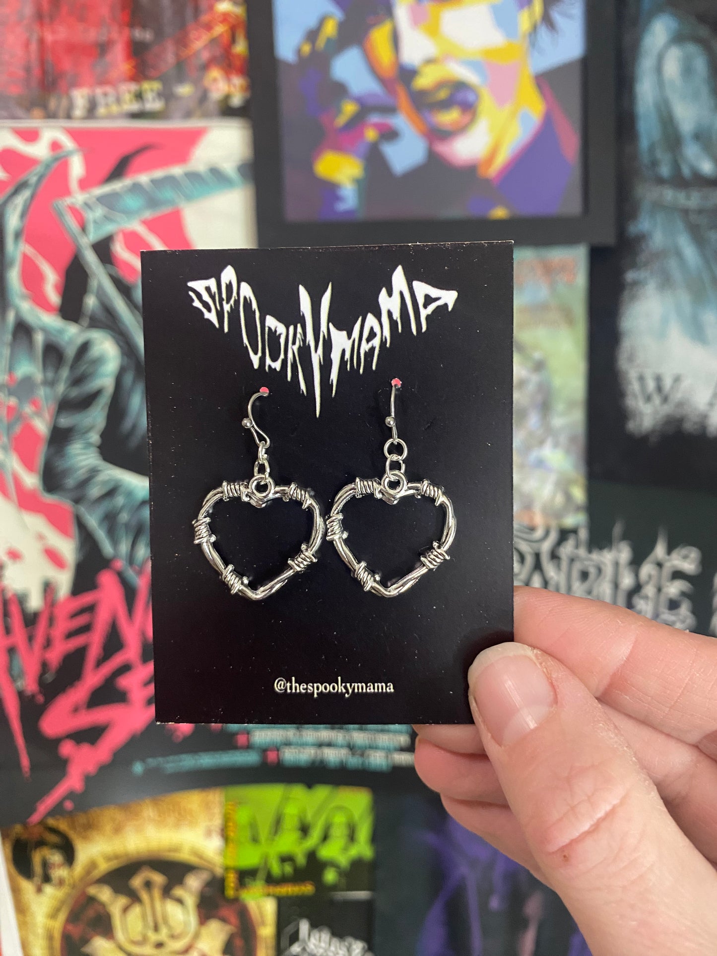 Silver Barbed Wire Heart Earrings