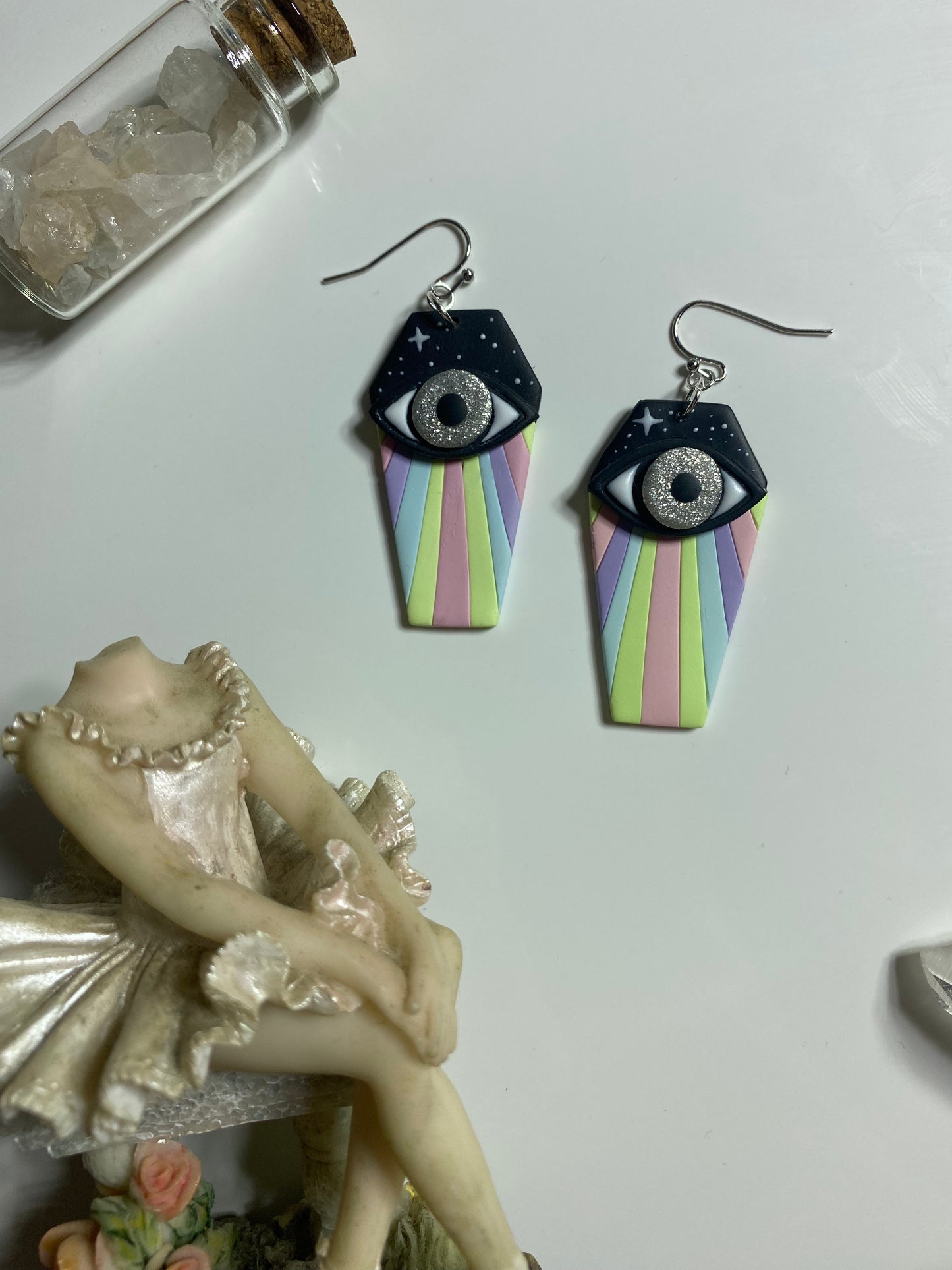 Rainbow Eye Coffin Earrings & Necklace