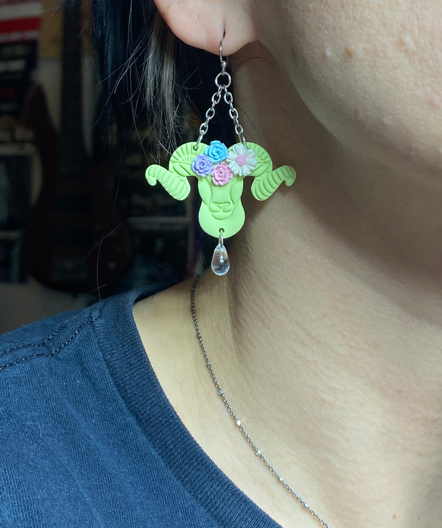 Pastel Floral Ram Earrings