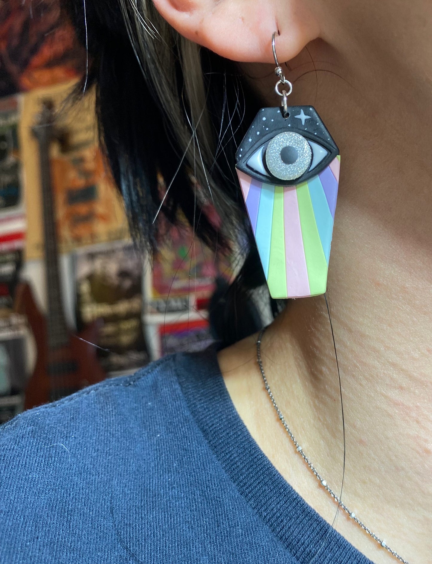 Rainbow Eye Coffin Earrings & Necklace