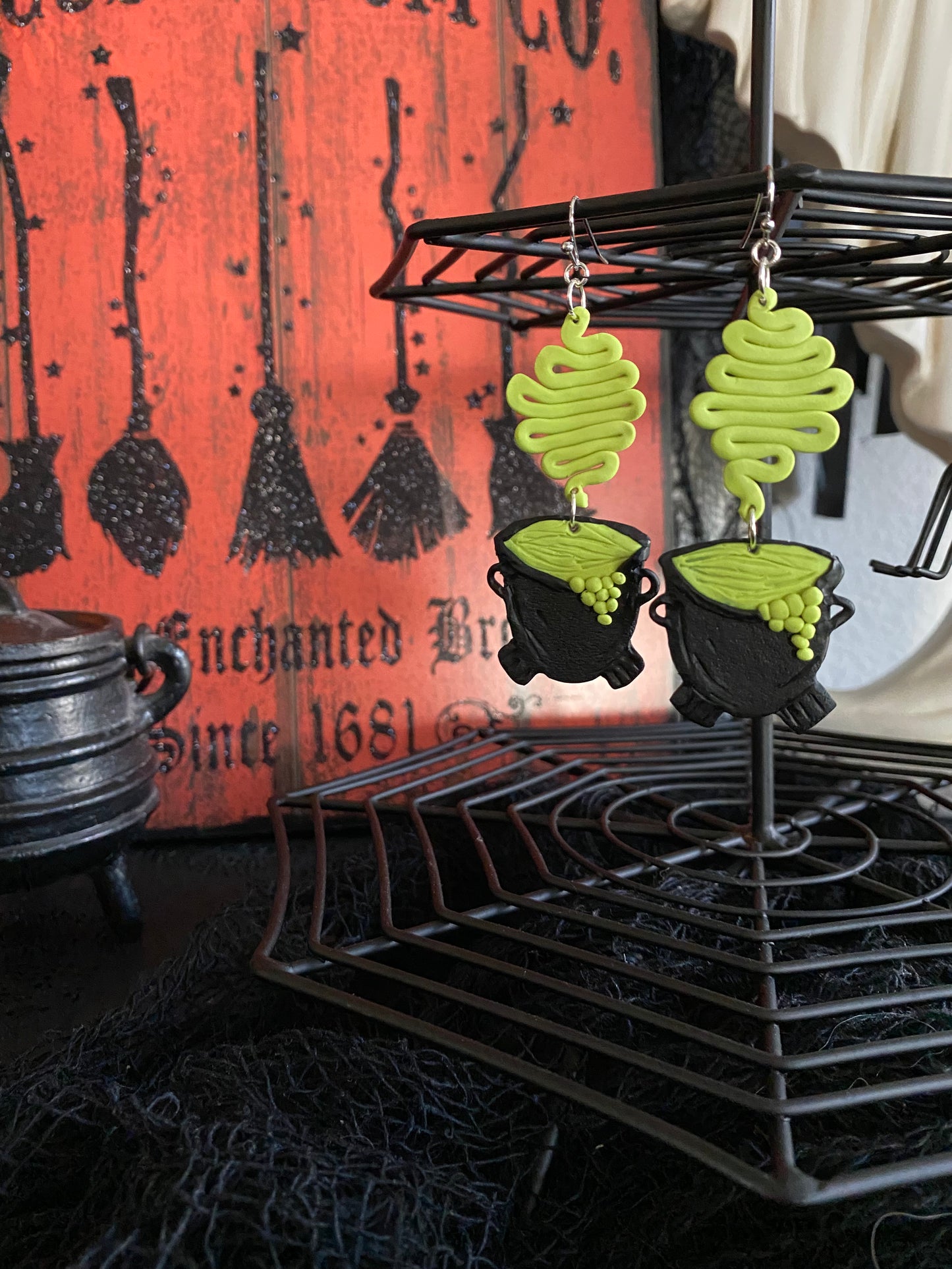 Green Bubbling Cauldron Earrings