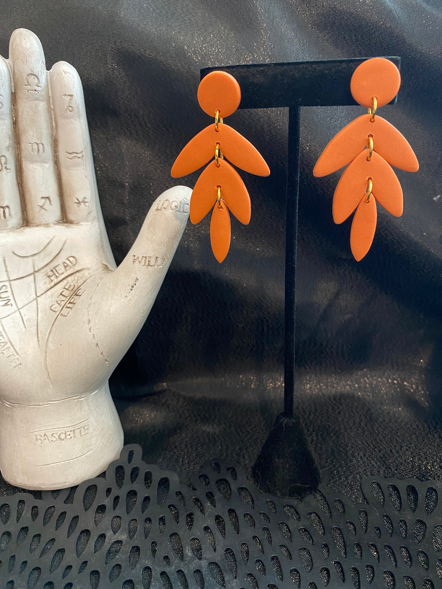 Pumpkin Feathered Dangle Earrings