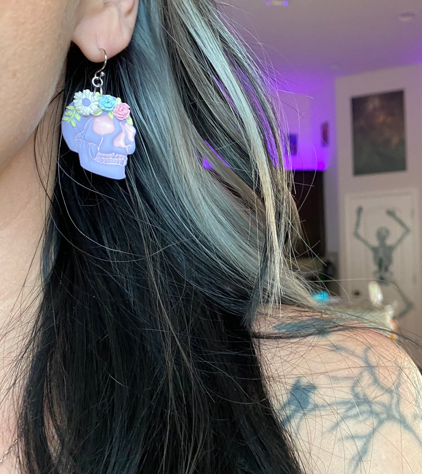 Pastel Floral Skull Earrings