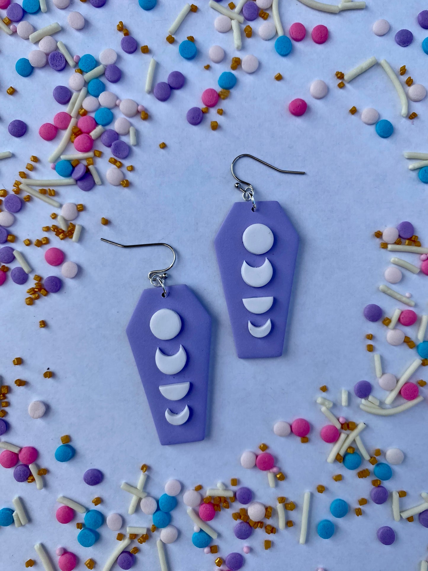 Pastel Moon Phase Coffin Earrings