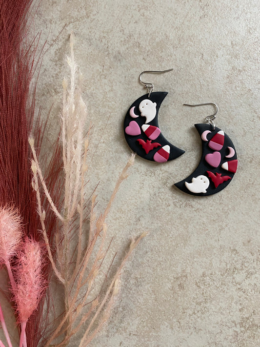 Spooky Valentine Moon Earrings