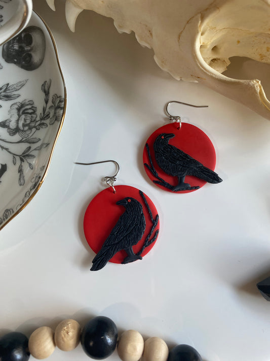 Blood Moon Raven Earrings