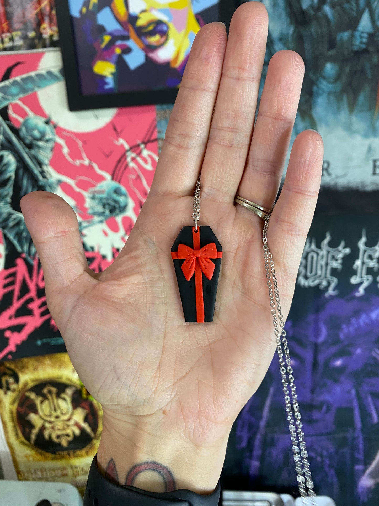 Gift Wrapped Coffin Pendant Necklace