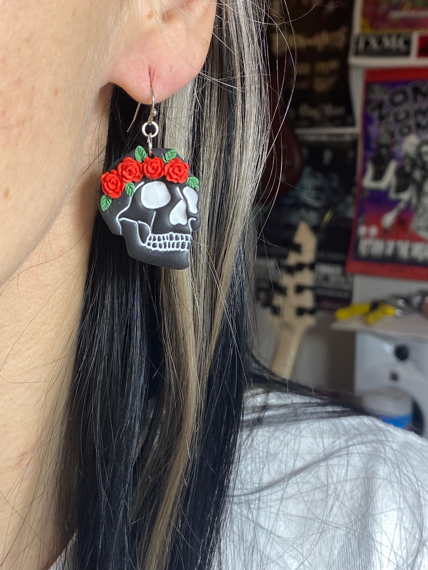 Rose Crown Skull Earrings & Necklace