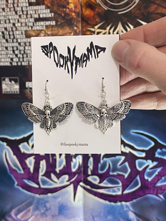 Silver Deathhead Moth Earrings