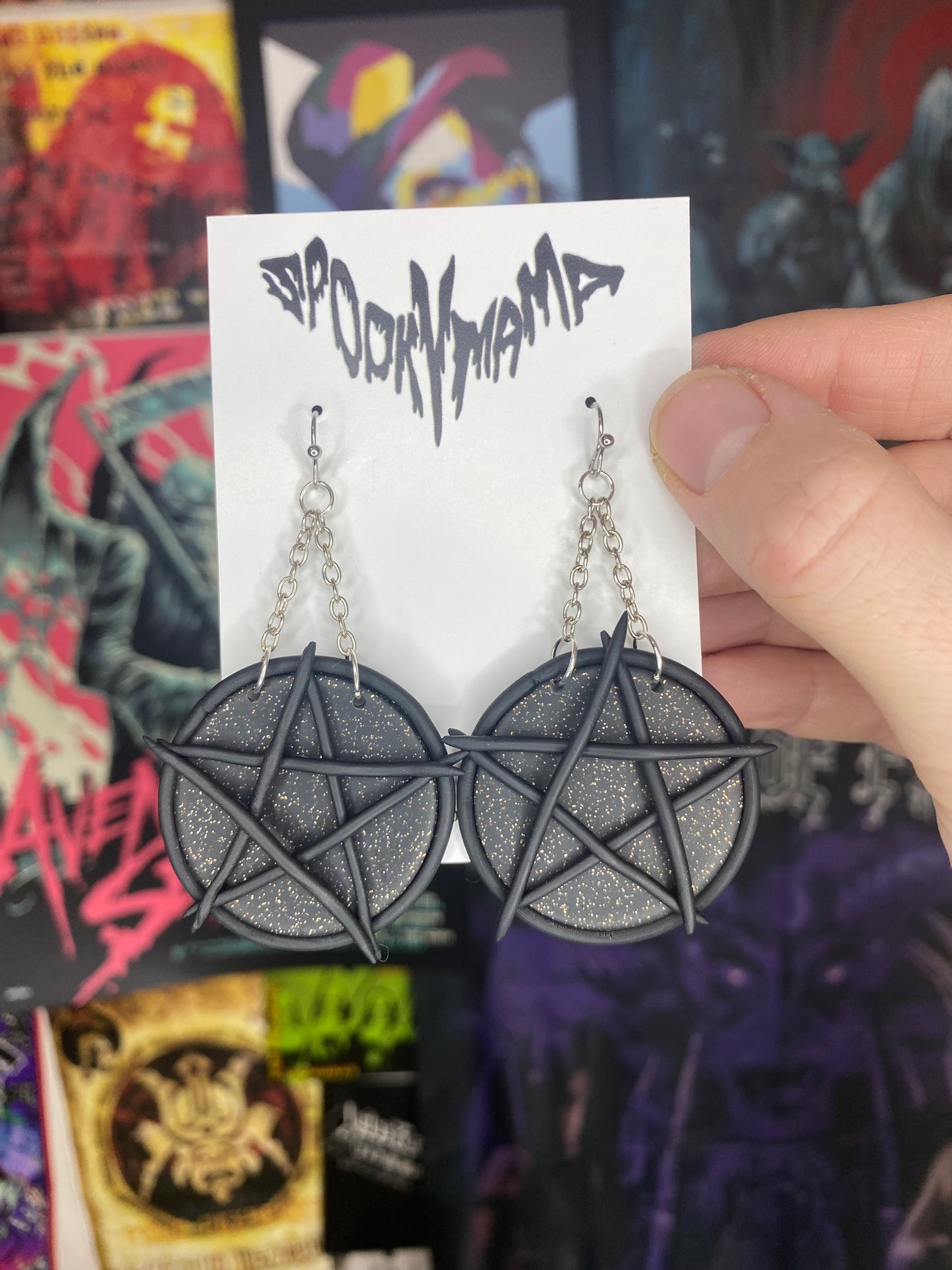 Black Pentacle Earrings