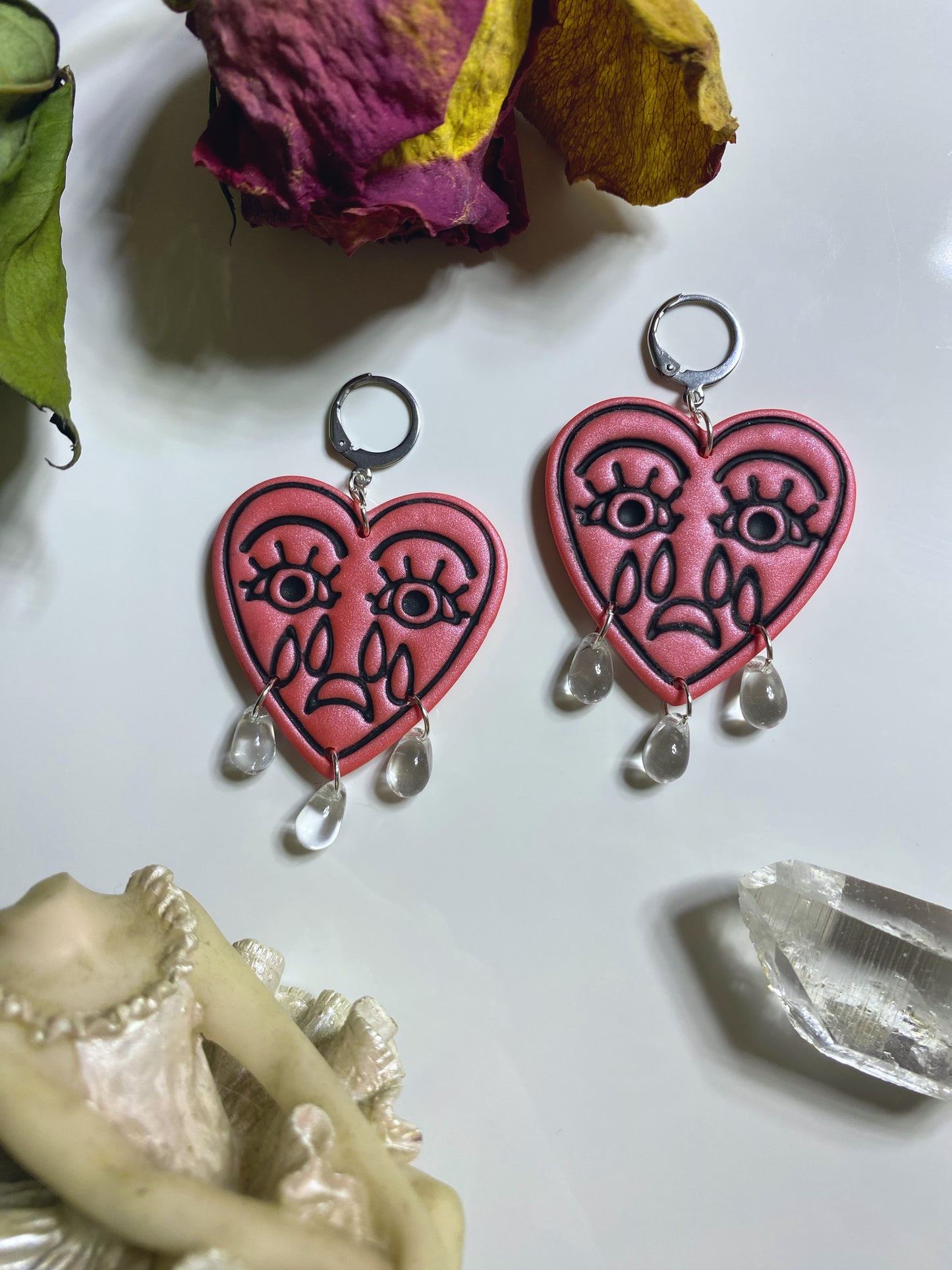 Pink Crying Heart Earrings