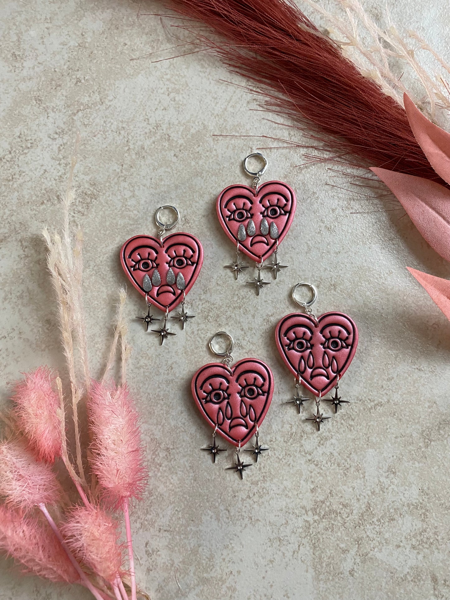 Pink Crying Heart Earrings