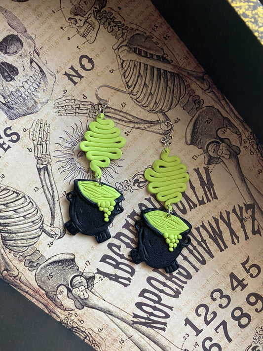 Green Bubbling Cauldron Earrings